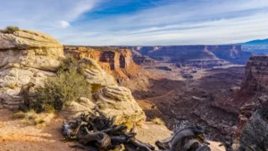 Vast canyon landscape under a bright sky