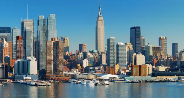 New York City skyline viewed from across the water-new york city attractions map