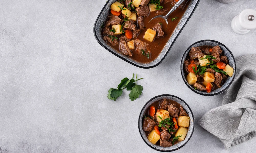 A savory beef stew with potatoes and carrots