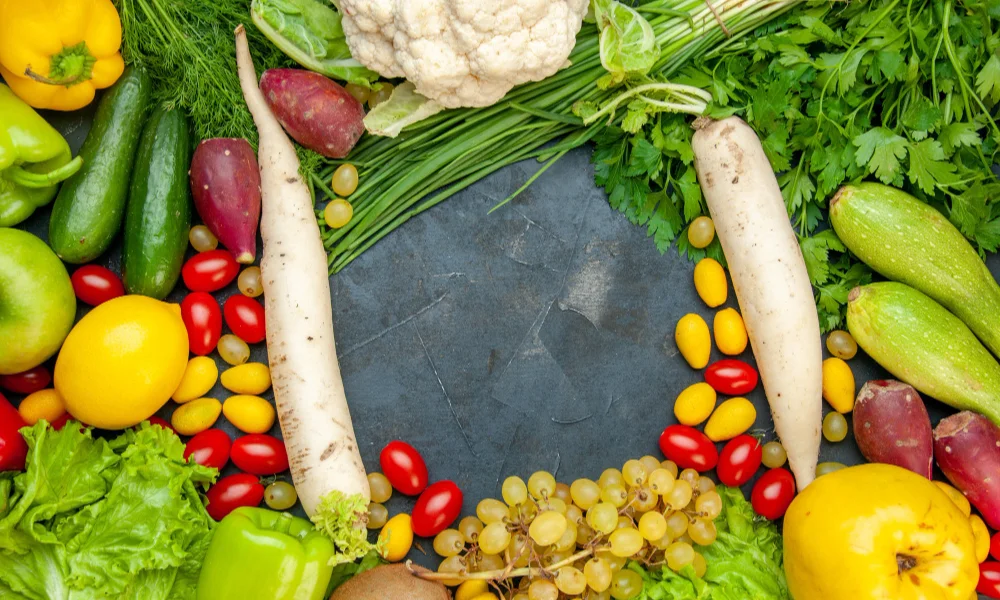 A variety of fresh vegetables and fruits