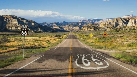 Route 66 road trip through scenic American highways and historic roadside attractions