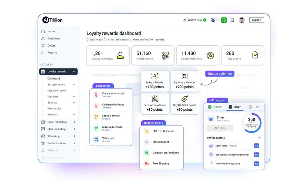 Ecommerce loyalty software dashboard