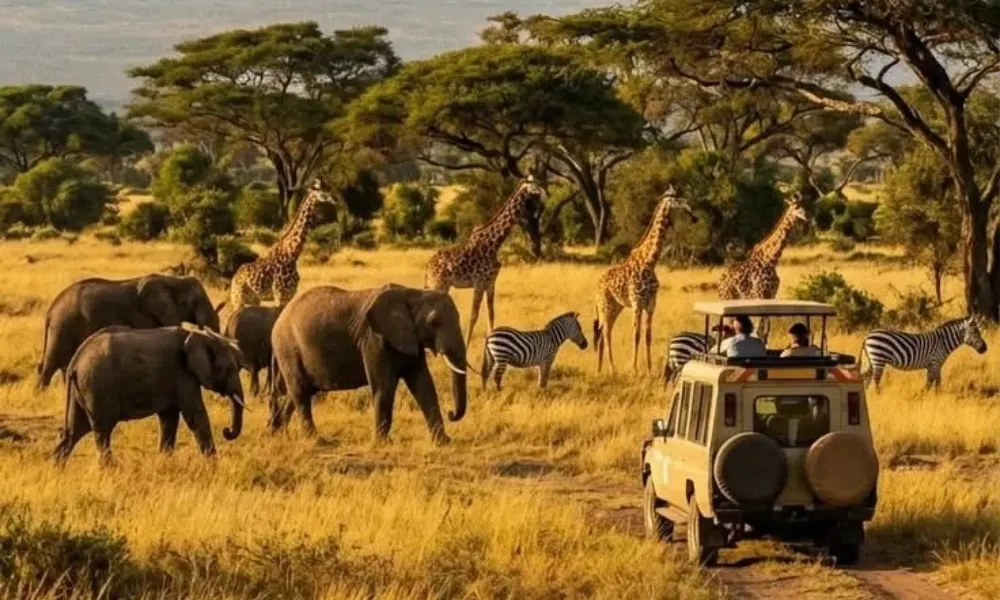 African wildlife safari tour with elephants and giraffes for places to visit in 2027.