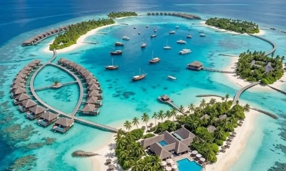 Luxury tropical island resort and crystal-clear lagoon for December Vacation Destinations.
