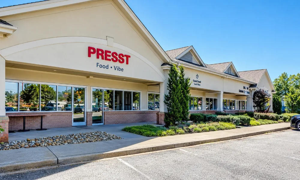 Modern restaurant storefront for PRESST Food Vibe for best restaurants in Seneca.