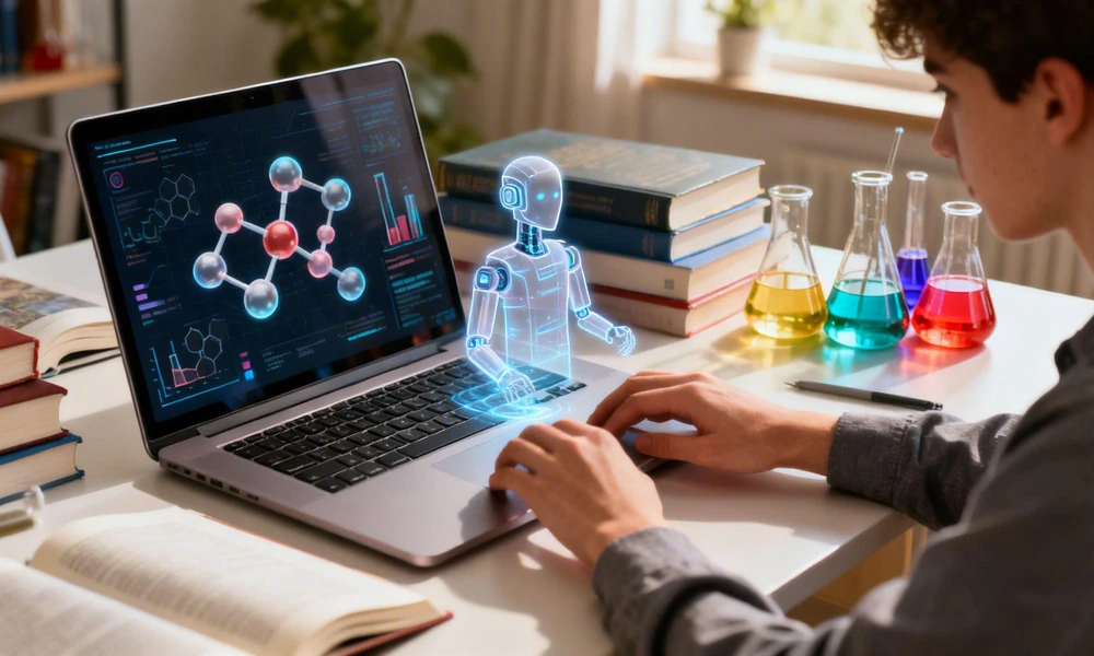 Student studying chemistry with AI