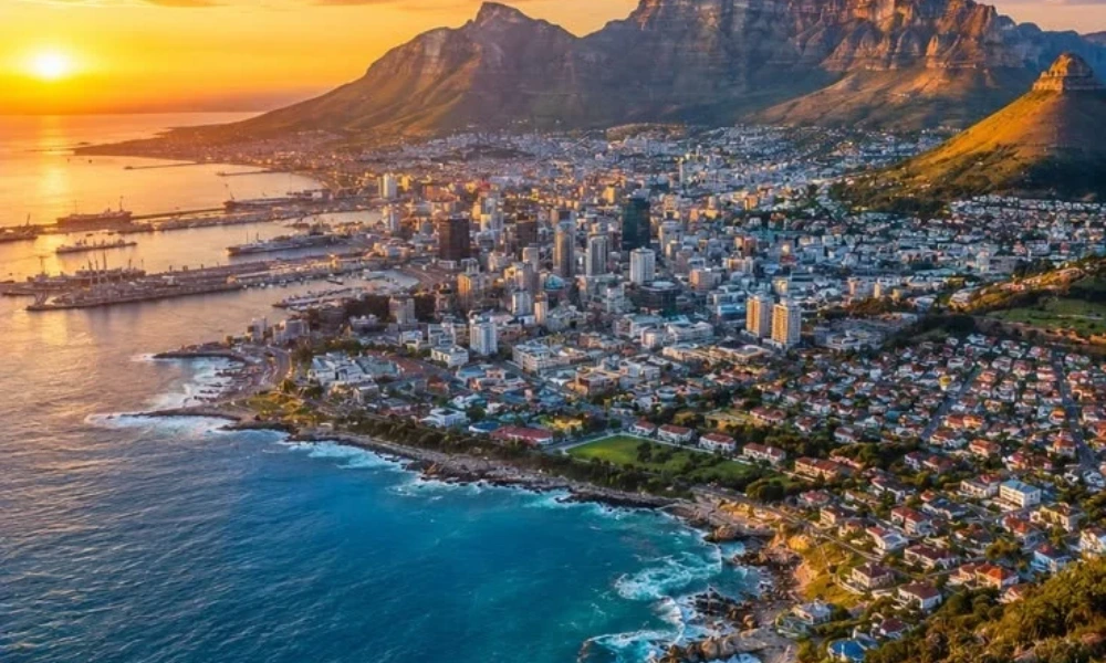 Scenic view of Cape Town South Africa and Table Mountain for December Vacation Destinations.