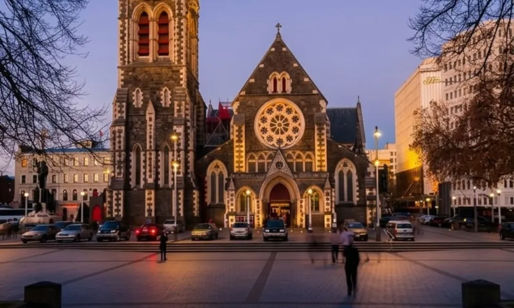 Historic city square and cathedral landmark in Christchurch for Best Places to Visit in New Zealand.