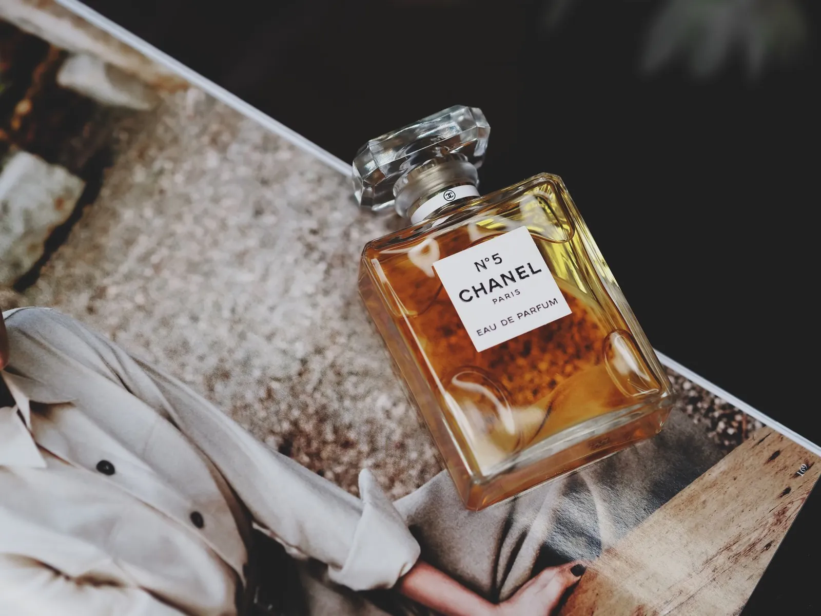 A detailed view of a designer label on a wool coat beside a journal.