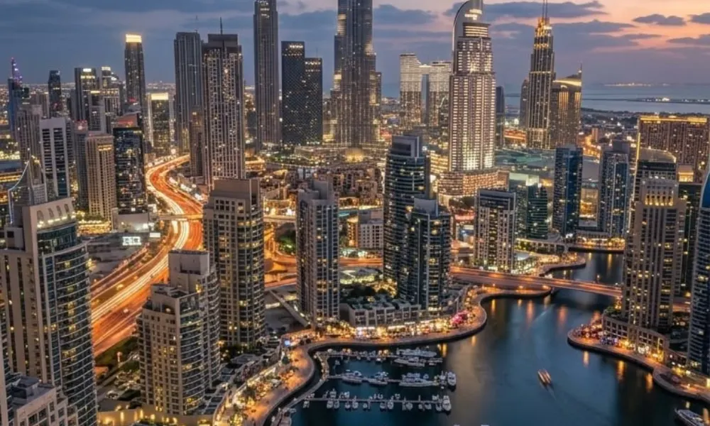 Modern city skyline view of Dubai for December Vacation Destinations.