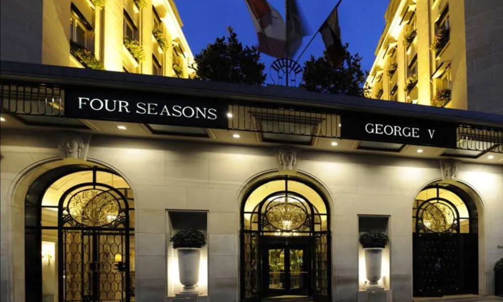 Iconic 5-star luxury entrance at Four Seasons Hotel George V for Best Hotels in Paris.