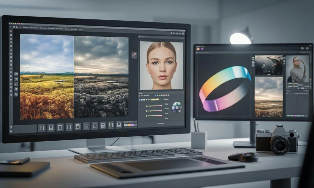 Different photo editing tools displayed on a computer.