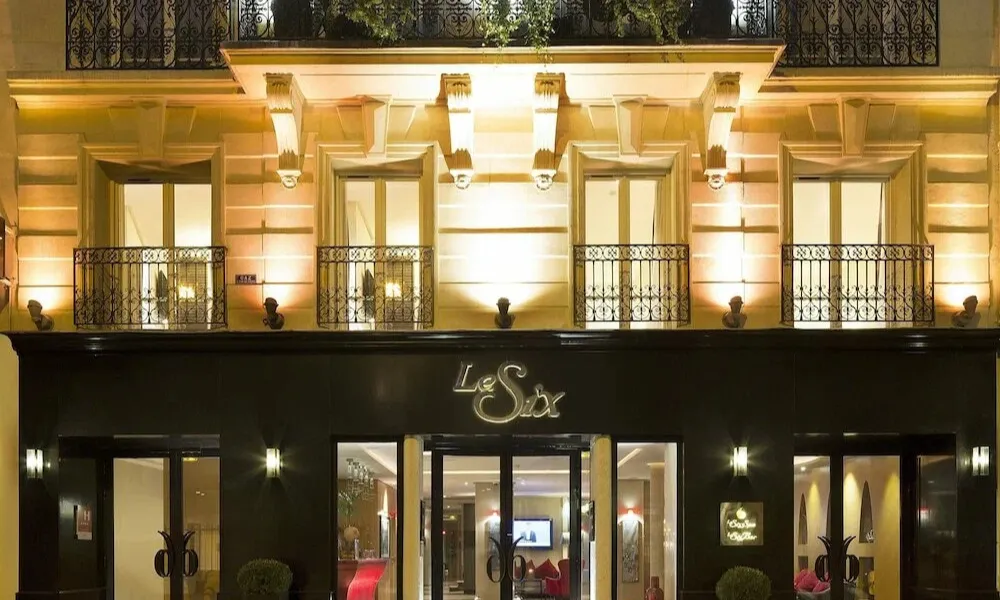 Luxury boutique facade of Hotel Le Six in Paris for Best Hotels in Paris.