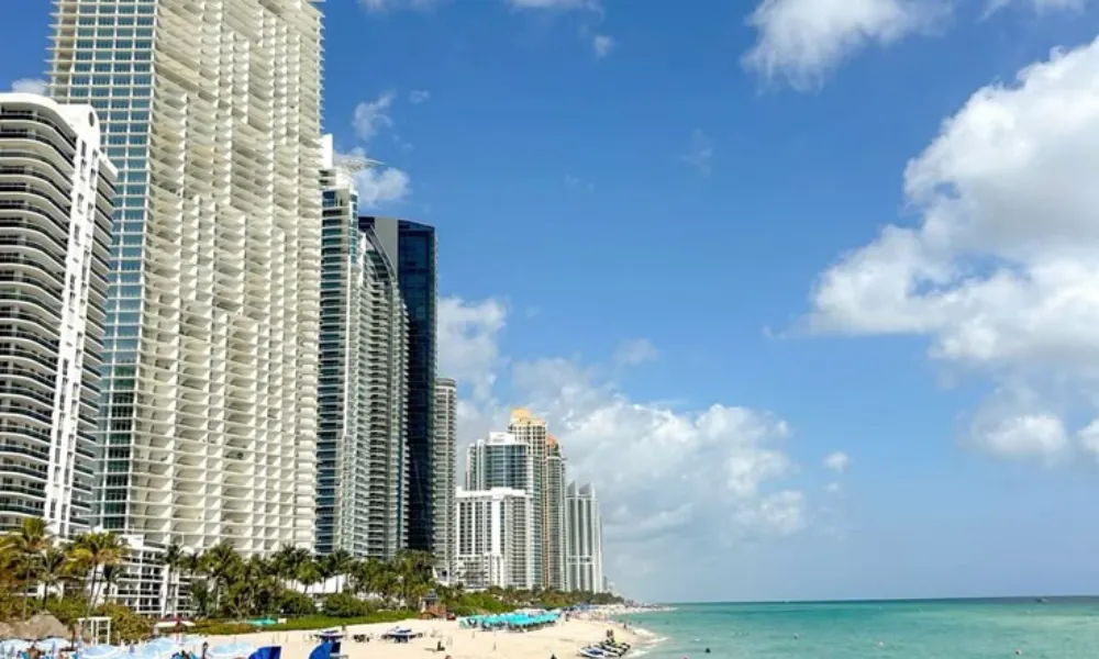 Sunny Isles oceanfront beach resort skyline for Best Beaches in Miami.