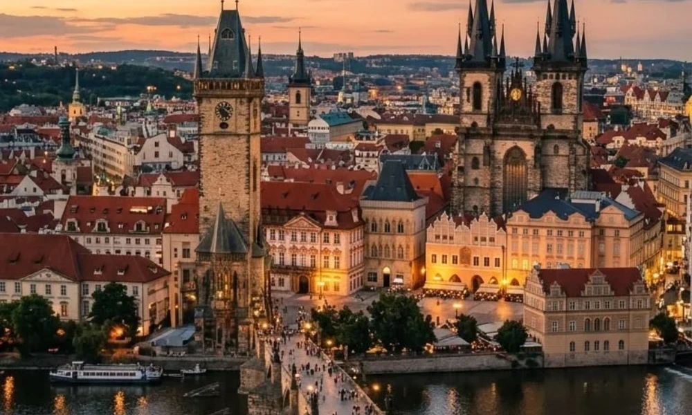 Scenic view of Old Town Square in Prague Czech Republic for December Vacation Destinations.
