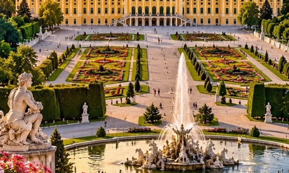 Scenic view of Schönbrunn Palace in Vienna Austria for December Vacation Destinations.