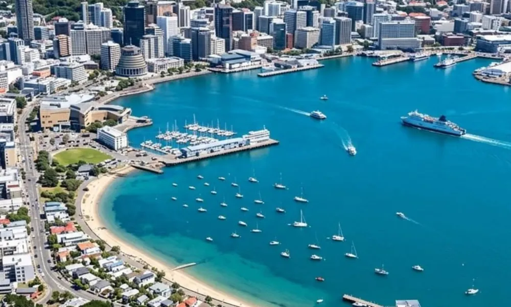 Scenic waterfront and city buildings in Wellington for Best Places to Visit in New Zealand.